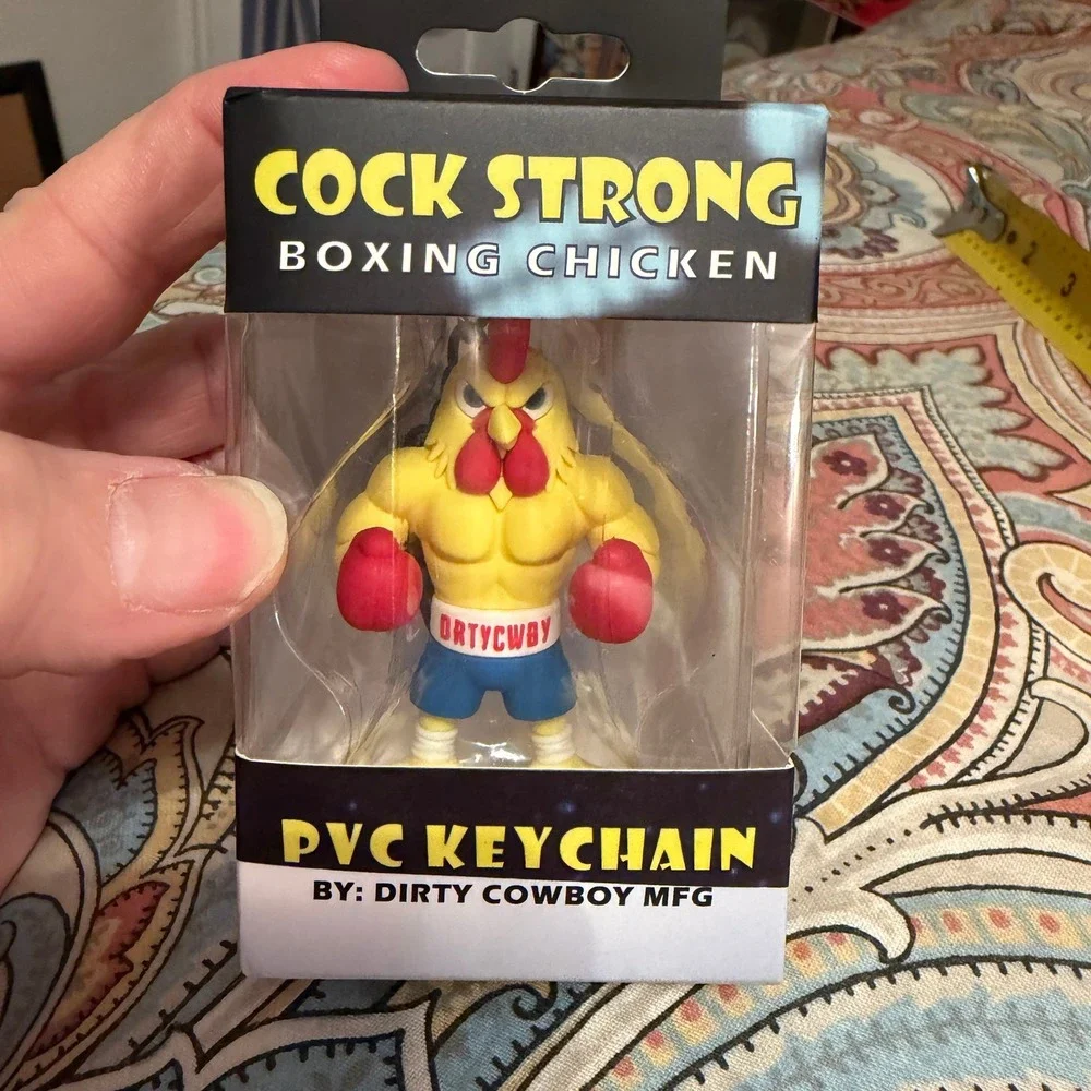 Dirty Cowboy Strong Boxing Chicken PVC Keychain Novelty Figure‎ NIB